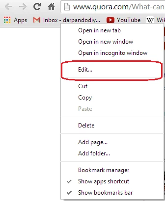 Bookmark > Right Click > Edit > Store 50+ Bookmarks on Chrome Bookmarks Bar - https://darpan.blog - 6