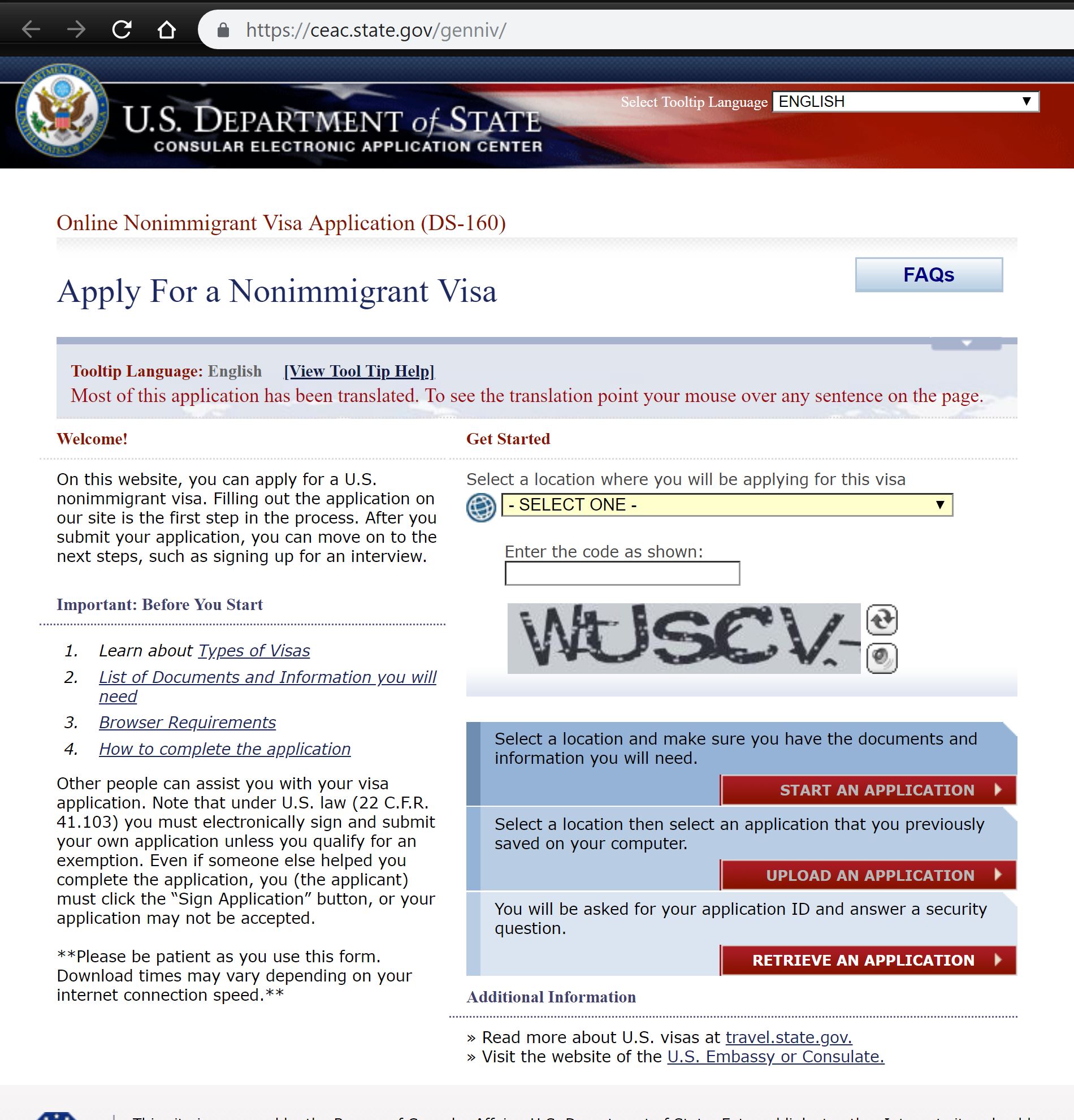 ds 160 us visa form